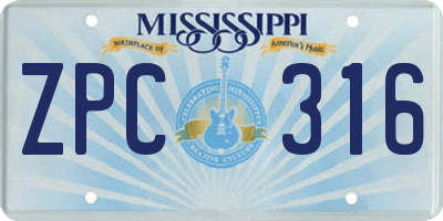 MS license plate ZPC316