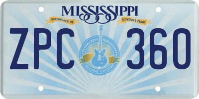 MS license plate ZPC360