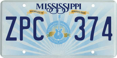 MS license plate ZPC374