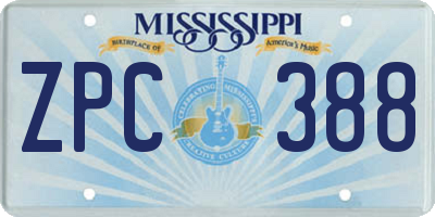 MS license plate ZPC388