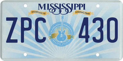 MS license plate ZPC430