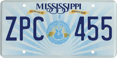 MS license plate ZPC455