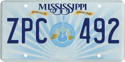 MS license plate ZPC492