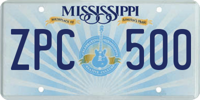 MS license plate ZPC500