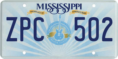 MS license plate ZPC502