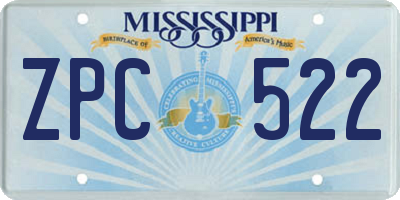 MS license plate ZPC522