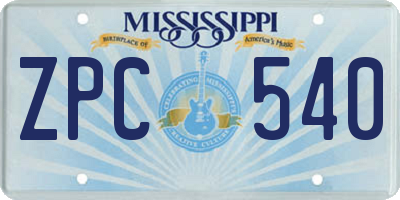 MS license plate ZPC540