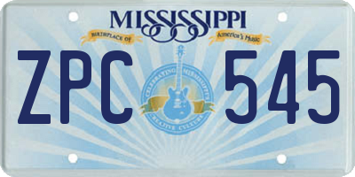 MS license plate ZPC545
