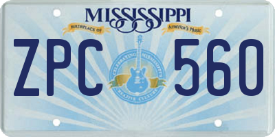 MS license plate ZPC560