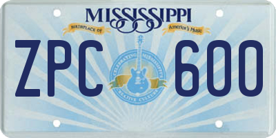 MS license plate ZPC600