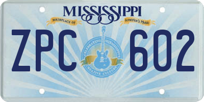 MS license plate ZPC602