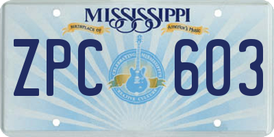 MS license plate ZPC603