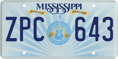 MS license plate ZPC643