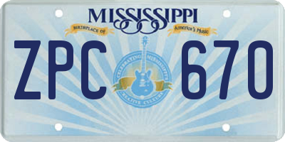 MS license plate ZPC670