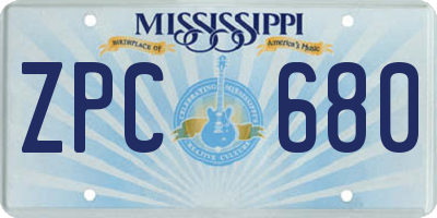 MS license plate ZPC680
