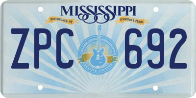 MS license plate ZPC692