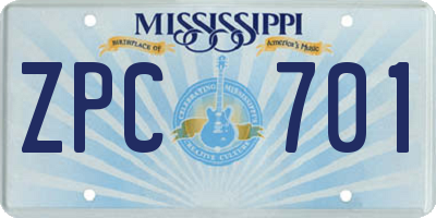 MS license plate ZPC701