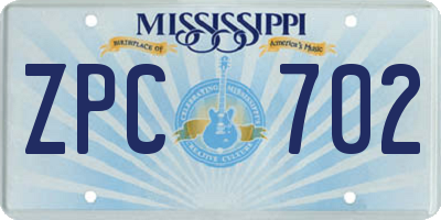 MS license plate ZPC702