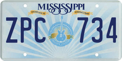 MS license plate ZPC734