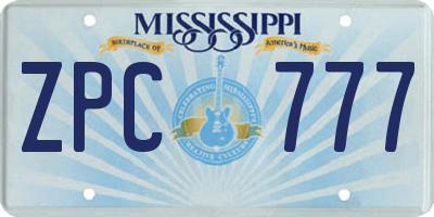 MS license plate ZPC777