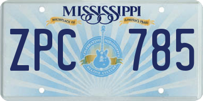 MS license plate ZPC785