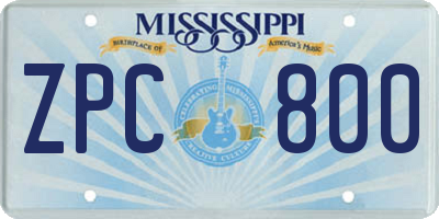 MS license plate ZPC800