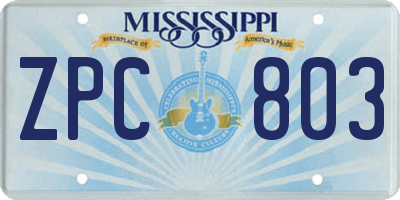 MS license plate ZPC803