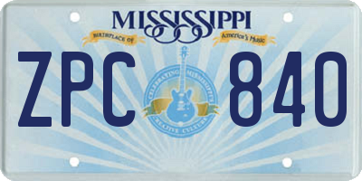 MS license plate ZPC840