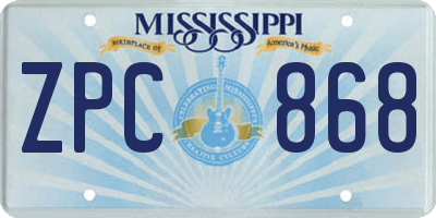 MS license plate ZPC868