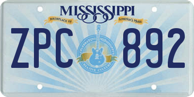MS license plate ZPC892
