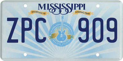 MS license plate ZPC909