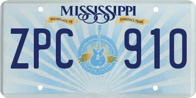 MS license plate ZPC910