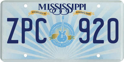 MS license plate ZPC920