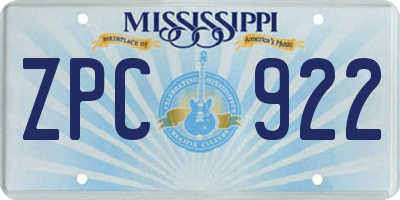 MS license plate ZPC922