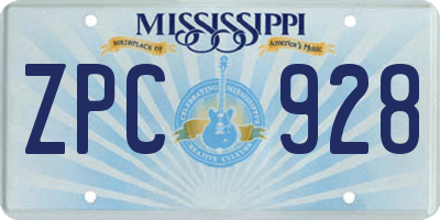 MS license plate ZPC928