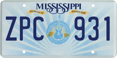 MS license plate ZPC931