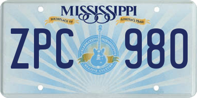 MS license plate ZPC980