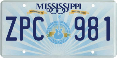 MS license plate ZPC981