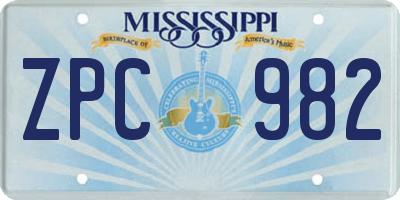 MS license plate ZPC982