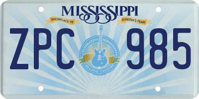 MS license plate ZPC985