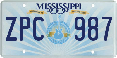 MS license plate ZPC987