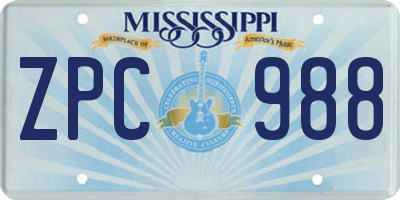MS license plate ZPC988
