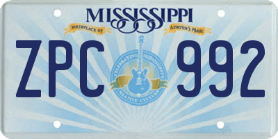 MS license plate ZPC992