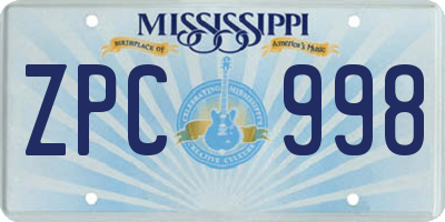 MS license plate ZPC998