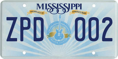 MS license plate ZPD002