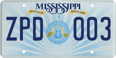 MS license plate ZPD003