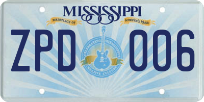 MS license plate ZPD006