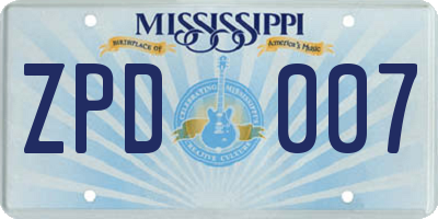 MS license plate ZPD007