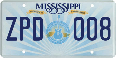 MS license plate ZPD008
