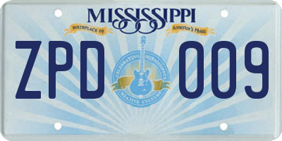 MS license plate ZPD009